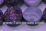 CAG8394 7.5 inches 25mm coin rainbow plated druzy agate beads