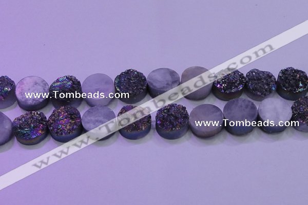 CAG8394 7.5 inches 25mm coin rainbow plated druzy agate beads