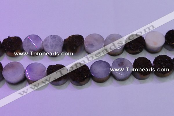 CAG8395 7.5 inches 25mm coin purple plated druzy agate beads