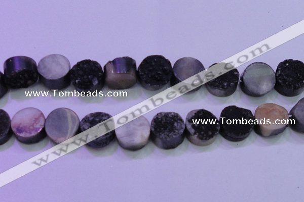 CAG8397 7.5 inches 25mm coin black plated druzy agate beads