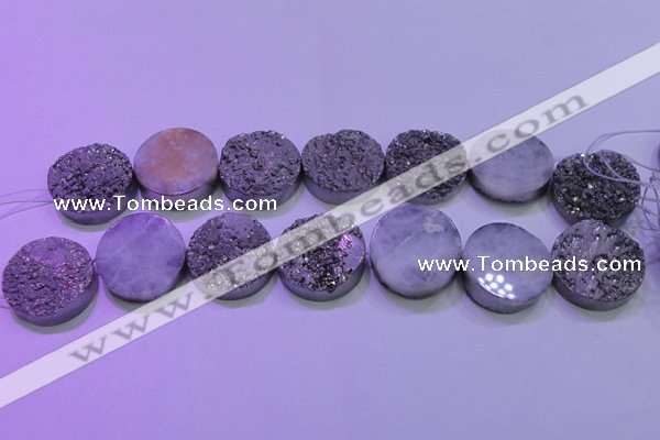 CAG8402 7.5 inches 30mm coin silver plated druzy agate beads