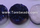 CAG8406 7.5 inches 30mm coin blue plated druzy agate beads