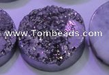 CAG8412 7.5 inches 35mm coin silver plated druzy agate beads