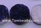 CAG8416 7.5 inches 35mm coin blue plated druzy agate beads