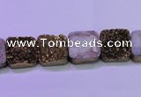 CAG8420 7.5 inches 10*10mm square gold plated druzy agate beads