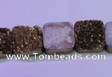 CAG8423 7.5 inches 16*16mm square gold plated druzy agate beads