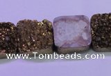 CAG8426 7.5 inches 22*22mm square gold plated druzy agate beads