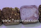 CAG8428 7.5 inches 28*28mm square gold plated druzy agate beads