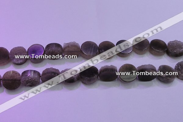 CAG8434 15.5 inches 18mm coin grey druzy agate gemstone beads