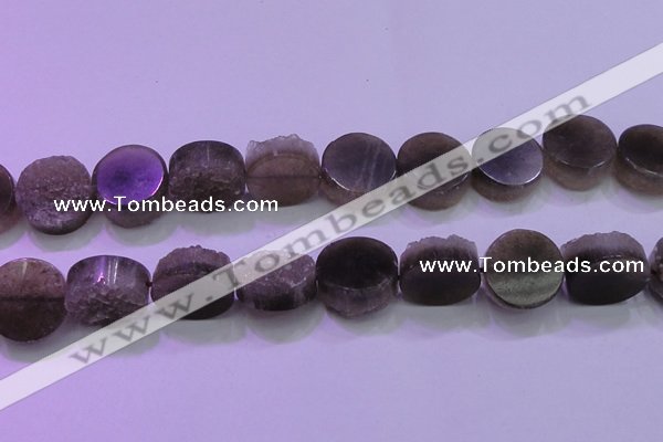 CAG8436 15.5 inches 22mm coin grey druzy agate gemstone beads