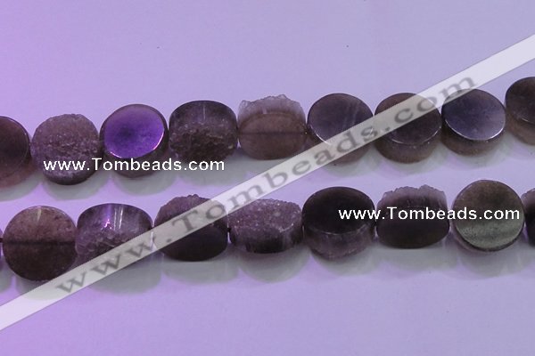 CAG8437 15.5 inches 25mm coin grey druzy agate gemstone beads