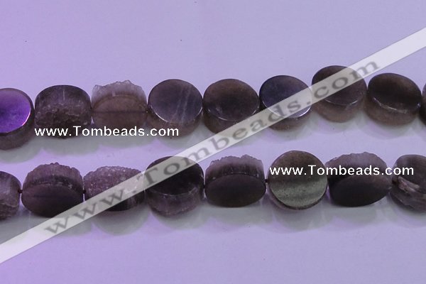 CAG8439 15.5 inches 30mm coin grey druzy agate gemstone beads