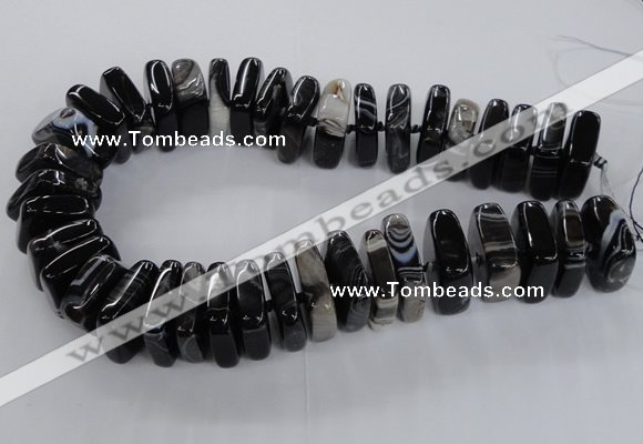 CAG8550 15.5 inches 9*23mm - 10*25mm square black line agate beads