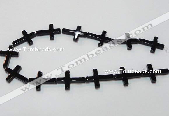 CAG8570 15.5 inches 22*30mm cross black agate gemstone beads