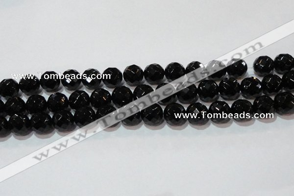 CAG8615 15.5 inches 16mm faceted round black agate gemstone beads