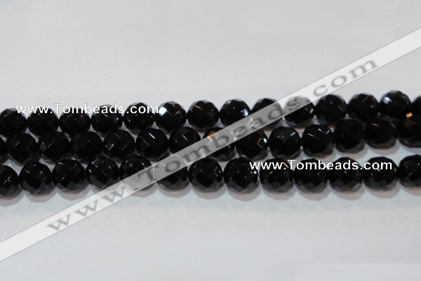 CAG8616 15.5 inches 18mm faceted round black agate gemstone beads