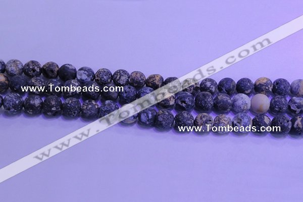 CAG8653 15.5 inches 10mm round matte blue ocean agate beads