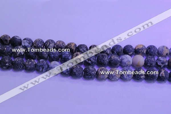 CAG8654 15.5 inches 12mm round matte blue ocean agate beads