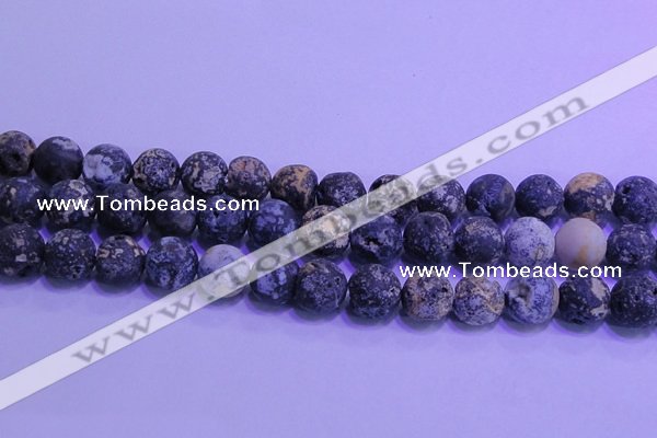 CAG8655 15.5 inches 14mm round matte blue ocean agate beads