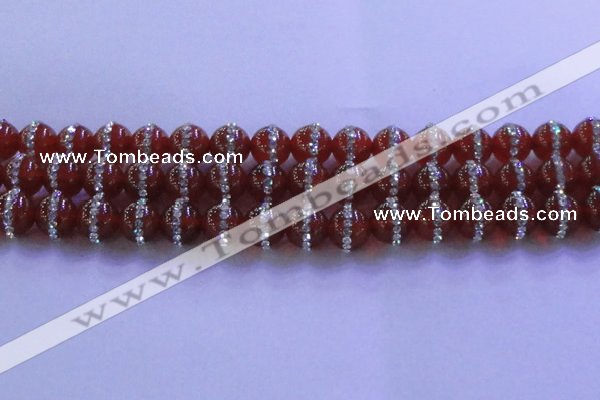 CAG8801 15.5 inches 8mm round agate with rhinestone beads