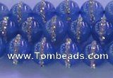 CAG8806 15.5 inches 8mm round agate with rhinestone beads