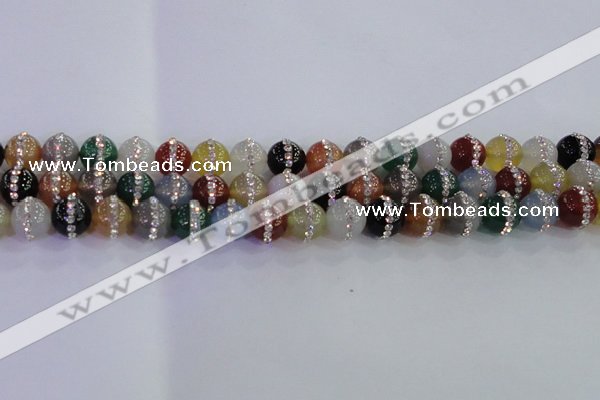 CAG8823 15.5 inches 12mm round agate with rhinestone beads