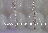 CAG8854 15.5 inches 14mm faceted round agate with rhinestone beads