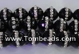 CAG8856 15.5 inches 8mm faceted round agate with rhinestone beads