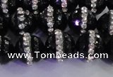 CAG8859 15.5 inches 14mm faceted round agate with rhinestone beads