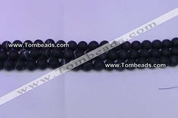 CAG8870 15.5 inches 4mm round matte black line agate beads