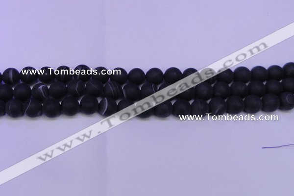 CAG8873 15.5 inches 10mm round matte black line agate beads