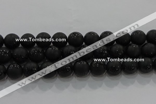 CAG8922 15.5 inches 12mm round matte black agate beads wholesale