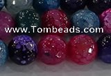 CAG8946 15.5 inches 8mm faceted round fire crackle agate beads