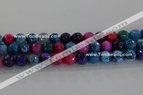 CAG8946 15.5 inches 8mm faceted round fire crackle agate beads