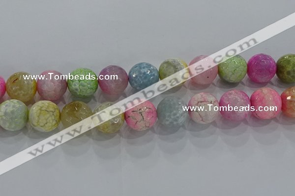 CAG8952 15.5 inches 14mm faceted round fire crackle agate beads