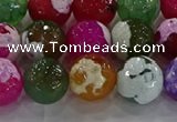 CAG8958 15.5 inches 12mm faceted round fire crackle agate beads