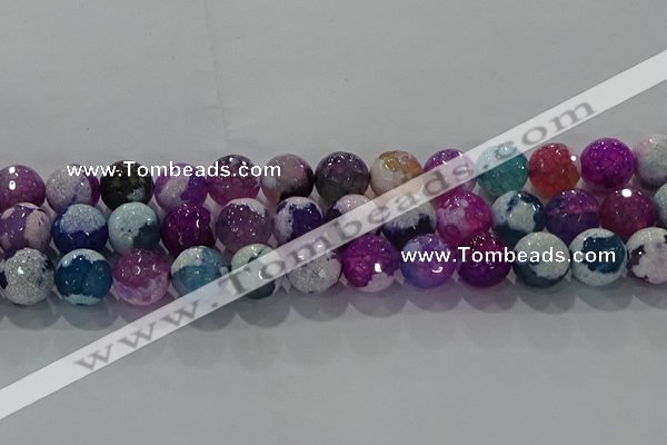 CAG8990 15.5 inches 12mm faceted round fire crackle agate beads