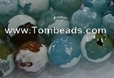 CAG9004 15.5 inches 14mm faceted round fire crackle agate beads