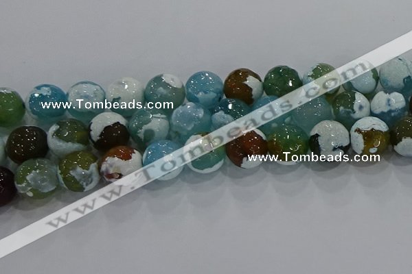 CAG9004 15.5 inches 14mm faceted round fire crackle agate beads