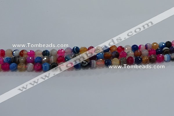 CAG9255 15.5 inches 4mm faceted round line agate beads wholesale