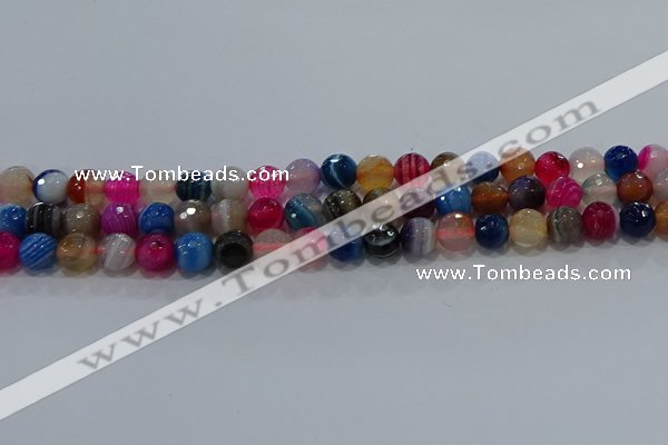 CAG9257 15.5 inches 8mm faceted round line agate beads wholesale