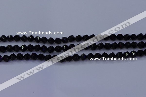 CAG9351 15.5 inches 6mm faceted nuggets black agate beads