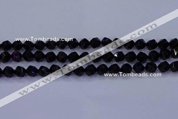 CAG9352 15.5 inches 8mm faceted nuggets black agate beads