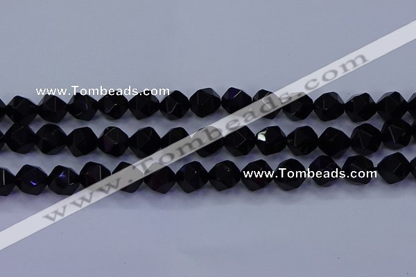 CAG9355 15.5 inches 14mm faceted nuggets black agate beads