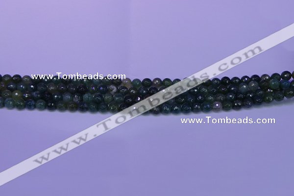 CAG9360 15.5 inches 4mm faceted round moss agate beads wholesale