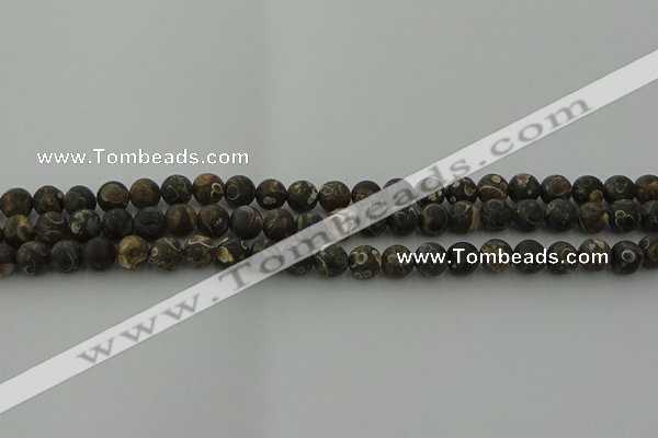 CAG9381 15.5 inches 6mm round matte turritella agate beads