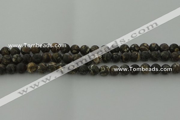 CAG9382 15.5 inches 8mm round matte turritella agate beads