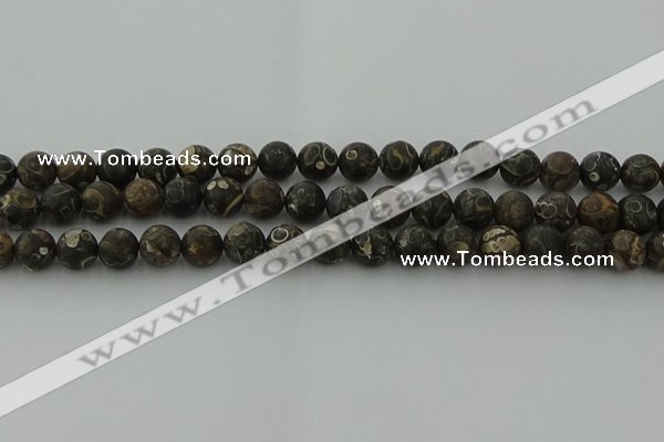 CAG9383 15.5 inches 10mm round matte turritella agate beads