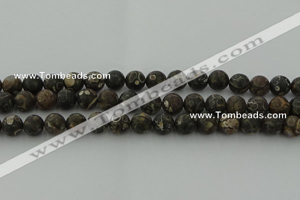 CAG9384 15.5 inches 12mm round matte turritella agate beads