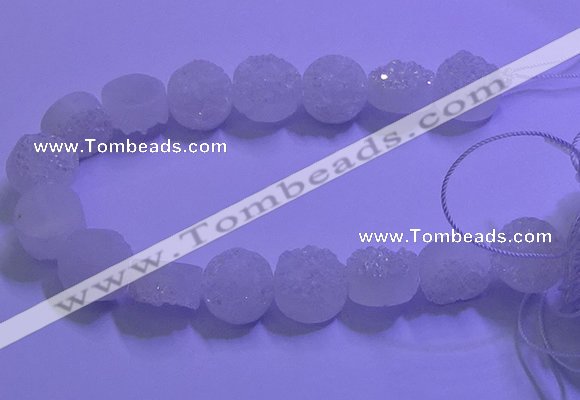 CAG9429 7.5 inches 12mm coin white plated druzy agate beads